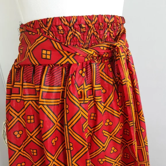 NWOT AFROCENTRIC GEOMETRIC PRINT HIGH WAIST FRONT TIE MIDI SKIRT SZ M - Picture 3 of 8